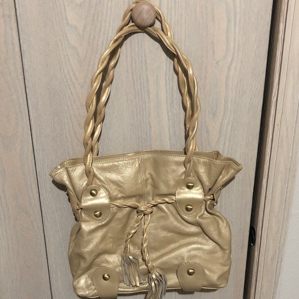 MUST GO PRICING Michael Rome Italian Leather Gold Snap Top Bag